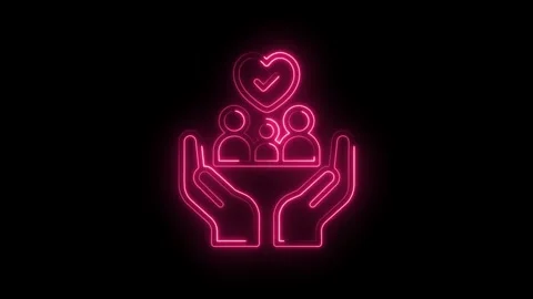 Loving hands protect group pink neon sign concept family support and community Stock Footage 322958569