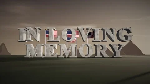 In Loving Memory Pale Granite 3D Letters with Rows of American Flags in a Cold Stock Footage 343192848
