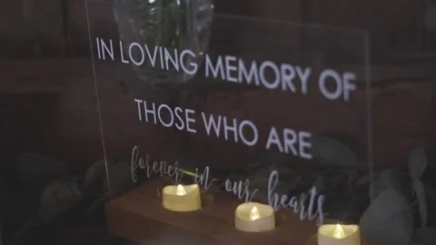 In Loving Memory Sign with Candles Stock Footage 262871049