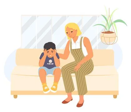 Loving mother supporting sad son child vector illustration Stock Illustration