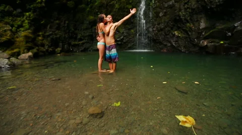 Loving Waterfall Couple Stock Footage 52995649