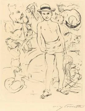 Lovis Corinth, Boy Wearing Bathing Trunks and Straw Hat (Knabe mit Badehos... Stock Photos