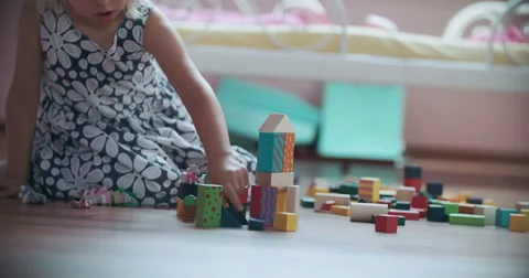 Lovley Child Playing with Building Blocks 스톡 동영상 66746742