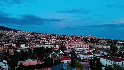 Low Aerial Evening Flight Over Alella, Spain | Smooth Residential Pan | 4K Stock Footage 302909162
