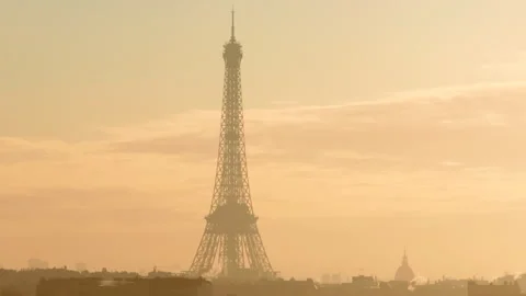 Low aerial slider shot of the Eiffel tower high above surrounding Stock Footage 291626462