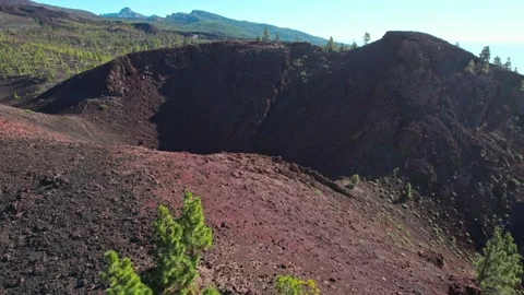 Low aerial sweep over extinct volcanic crater, Tenerife Stock-Footage 231781806