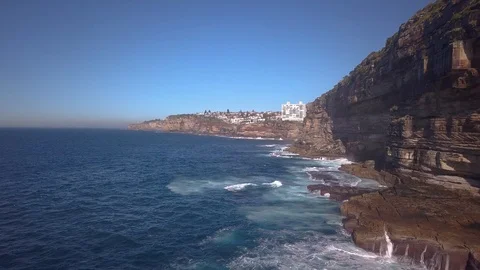 Low aerial of Sydney cliffs Stock Footage 91808543