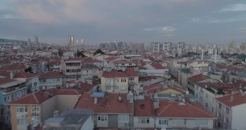Low aerial view above the rooftops of Istanbul on the Asian side. Istanbul. Stock Footage 93112371