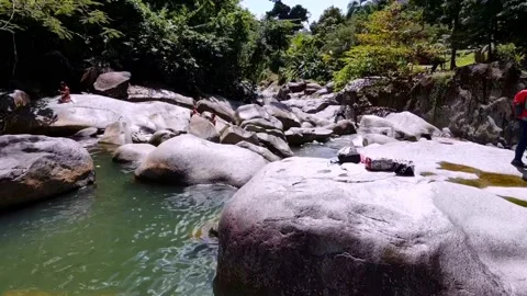 Low Aerial View of a Rainforest Stream Stock Footage 202073872