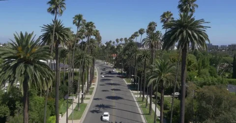 Low Altitude Aerial of Beverly Hills Street Stock Footage