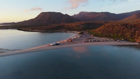Low Altitude Aerial Flight Tracking Along Playa El Requeson Sandbar Base Vídeo Stock 338432672