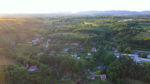 Low altitude aerial of Pont du Gard is an ancient Roman aqueduct that crosses Stock Footage 128764053