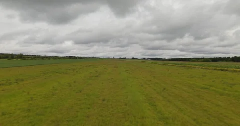 Low Altitude Backward Drone Flight Over Summer Field Under Cloudy Sky - 2 Video stock 327329421