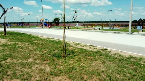 Low Altitude Drone Approach to Riverside Recreation Area in San Antonio Paraguay Video stock 334693861