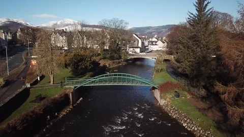 Low altitude drone flight over a river in Keswick, Lake District, England. Stock Footage 88229350