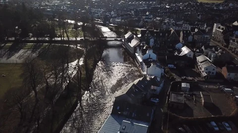 Low altitude drone flight over a river in Keswick, Lake District, England. Stock Footage 88229510