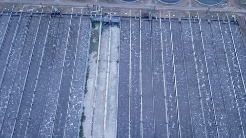Low altitude drone flight over a sewage treatment plant. Stock Footage 103185179
