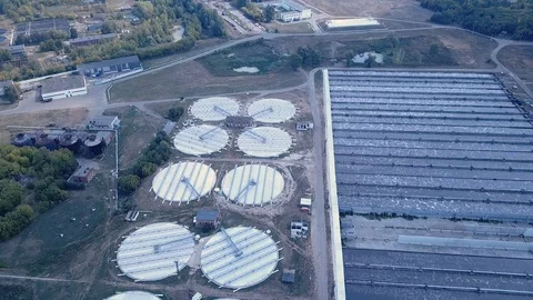 Low altitude drone flight over a sewage treatment plant. Stock Footage 103185266