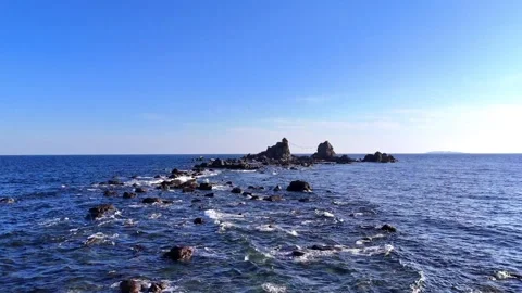 Low Altitude Drone Flight Over Ocean Waves and Rocks Stock Footage 329059155