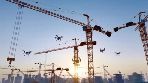 Low-altitude economic drones inspect construction sites Stock Footage 336384450