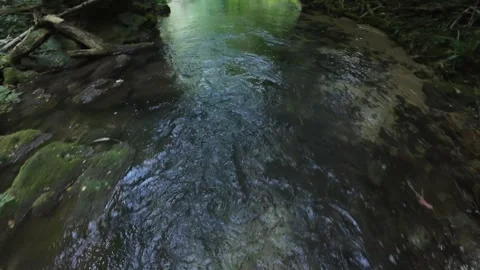Low-altitude FPV drone flight gliding smoothly over a crystal-clear river stream Stock Footage 341840600