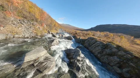 Low Altitude FPV flying down stream, Norway Stock Footage 169154464