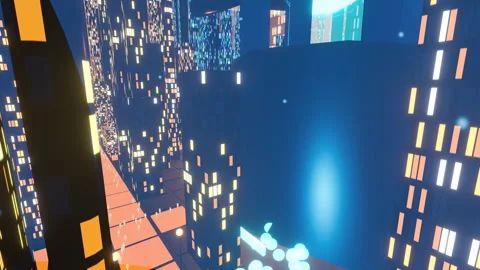 Low altitude high-speed glide over winding neon data river through, 4K Stock Footage 336840834