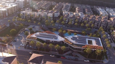 Low altitude orbiting shot of The Resort in Playa Vista, CA Stock Footage 85906565