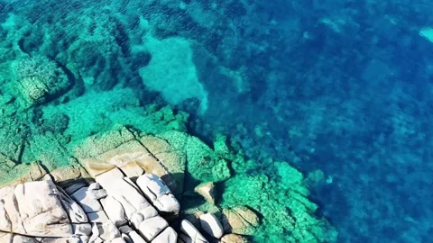Low Altitude Top-Down Drone Flight Over Clear Turquoise Waters and Subme Vídeo Stock 332858855
