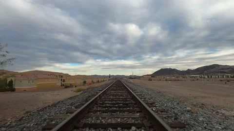 Low and Fast Flying Over Railway Track, FPV Drone Footage 4K Stock Footage 147419581