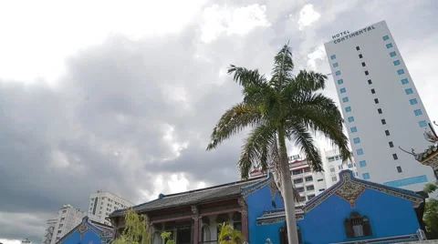 Low and Wide Angle Shot of the famous building in Penang, The Blue Mansion Stock Footage 48136451