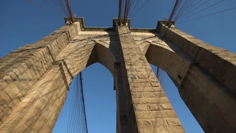 Low angel of the support structure of the Brooklyn Bridge , New York City. Stock Footage 128845591