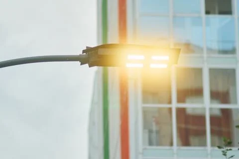 Low Angle Abstract Geometry of Modern City Street Light Panel Stock Photos