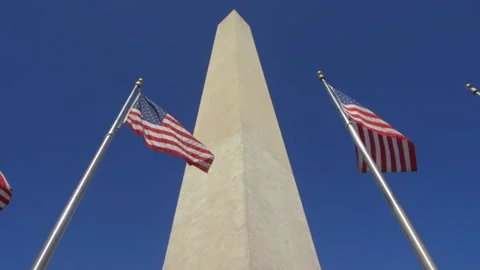Low Angle Across Flags to Washington Monument Stock Footage 141153502