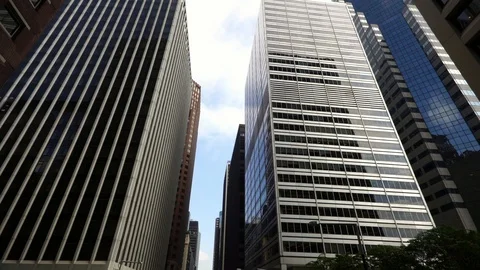 Low angle aerial drone shot of modern skyscrapers in NYC New York City Manhattan Stock Footage 96520135
