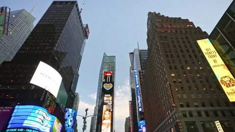 Low angle aerial drone shot of Time Square street in Manhattan, New York City 4k Stock Footage 164567342