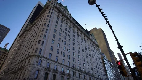 Low angle aerial drone view of NYC New York City Manhattan skyscraper buildings  Stock Footage 95456681