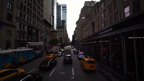 Low angle aerial drone view of New York City Manhattan street  Stock Footage 119993698