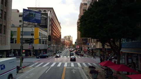 Low angle aerial drone view of downtown Los Angeles. LA business urban city. 4k Stock Footage 131489764