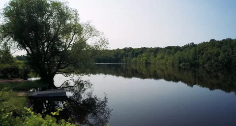Low angle aerial shot over water with camera pan left Stock Footage 54710856