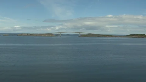 Low angle aerial view of the Atlantic Road in Norway Stock Footage 87685030