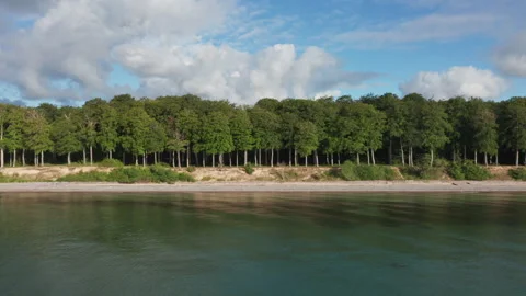 Low Angle Aerial View of an Unspoiled Beach in Denmark Stock Footage 244859078