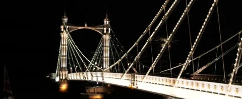 Low Angle of Albert Bridge at night in London. Drone Footage, 4K 24F Stock Footage 170774342