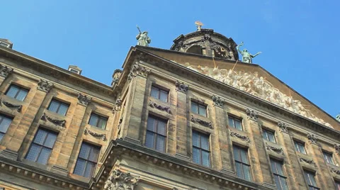 Low Angle of Amsterdam Royal Palace facade Stock Footage 38566896