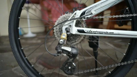 Low angle and close up shot of white mountbike Stock Footage 224846400