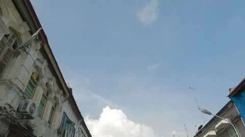 Low Angle and Pan Shot of the Second Floor of An Old Colonial Building Stock Footage 48139649