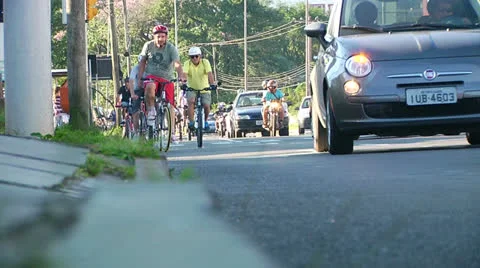 Low angle of approaching group of bikers (PoAbikes35) Video stock 23736123
