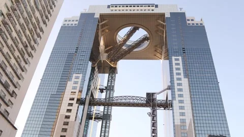 Low Angle Architectural View of Umeda Sky Building in Osaka Stock Footage 346329637
