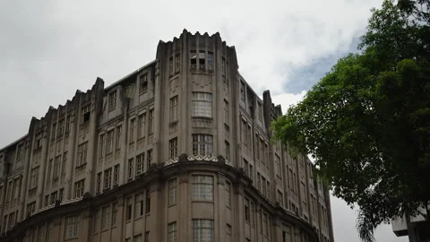 Low Angle of an Art Deco Building Facade, Curitiba Stock Footage 340557878