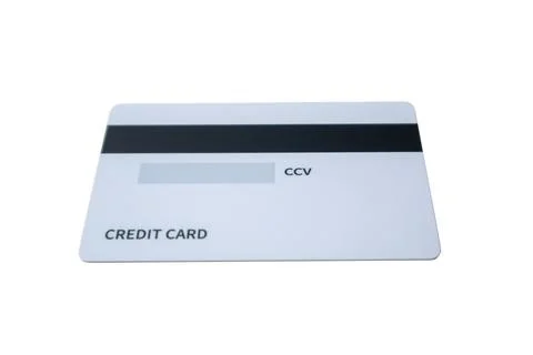Low-angle back view of a white credit card with magnetic stripe and CCV pan.. Stock Photos